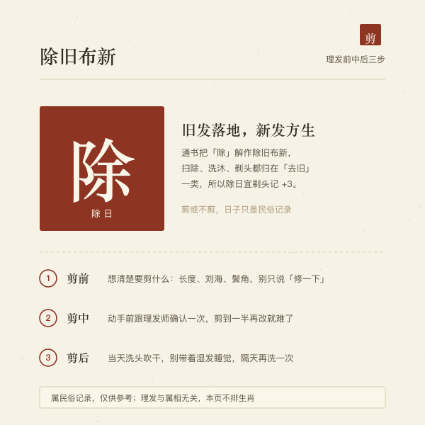 除旧布新含义与理发前中后三步提示